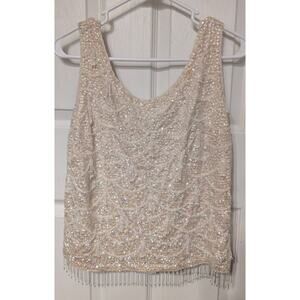 Vintage 1960's White Sequins and Beads Cocktail Sleeveless Top Hand Beaded M 10